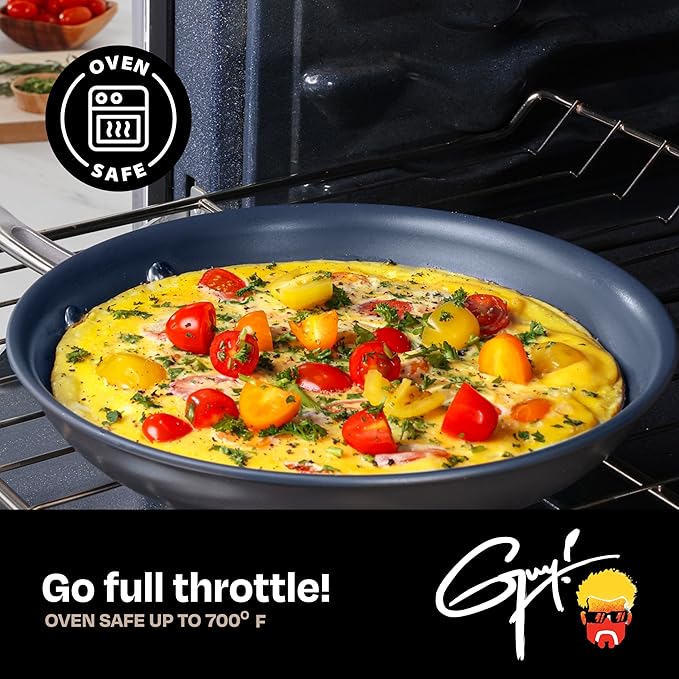 Guy Fieri's Flavortown Laser Titanium 12 Piece Set - Non-stick Cookware Set Without PFAS PTFE or PFOA 3x More Durable Dishwasher Safe Oven Safe