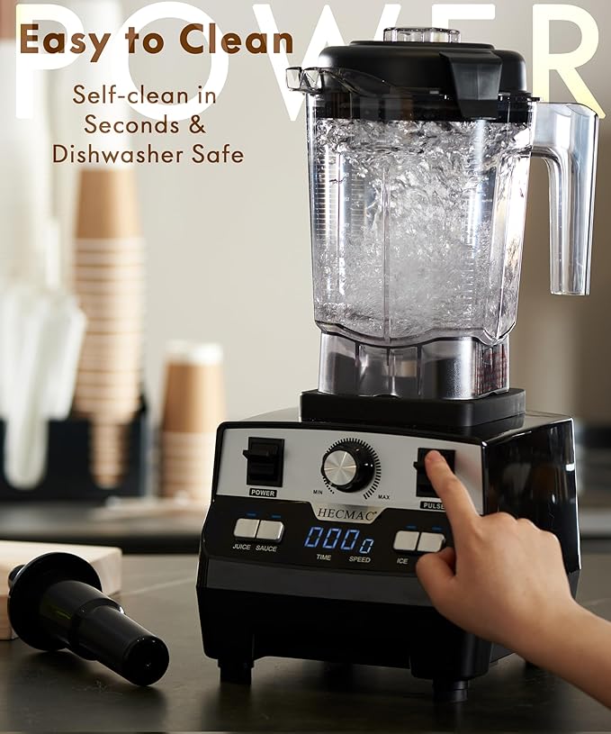 HECMAC 3-Peak HP Blender - 2200W Max/1400W Rated 68oz BPA-Free Pitcher 3 Programs Self-Clean Tamper - Smoothies Ice Crush Frozen Drinks Food Prep - Home &amp Commercial 110V