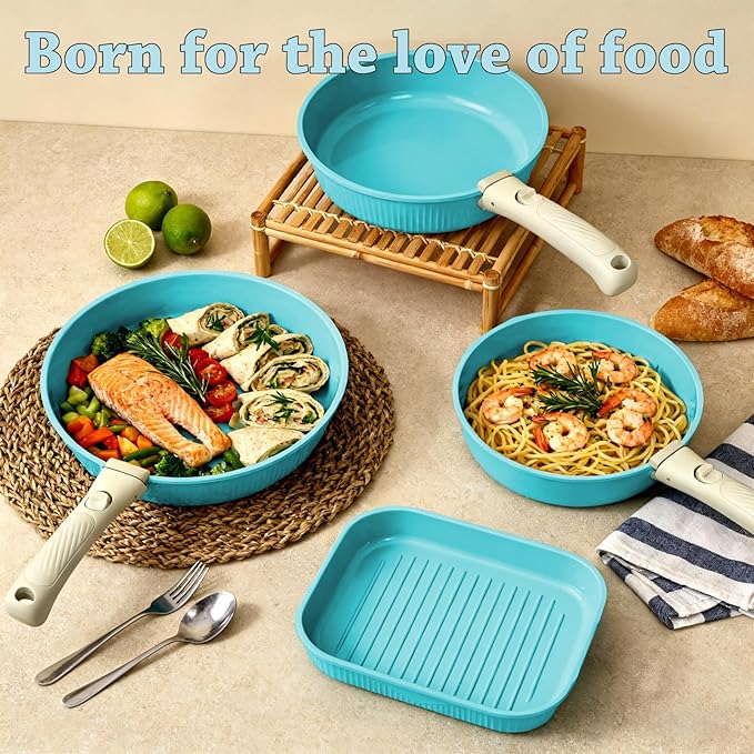24 Pcs pots and pans setcookware set non stickpots and pans set Oven-safe and dishwasher-safePFAS/PFOA FreeInduction Dishwasher Oven Safe cookware set (Blue)