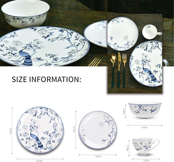 16 PCS Top-Grade Bone China Dinnerware Set for 4Jingdezhen Blue and White Porcelain Kitchen Bowls Dinner Table Plates Coffee Cups