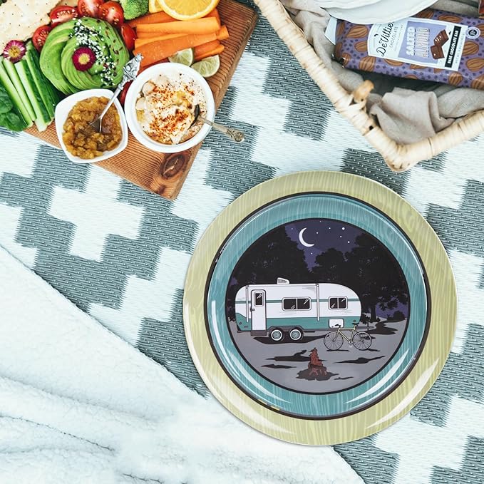 Melamine Plates and Bowls Sets12pcs Melamine Dinnerware Sets Unbreakable Dinnerware SetRV Camping Dishes SetLightweight Dishwasher Safe（White car）