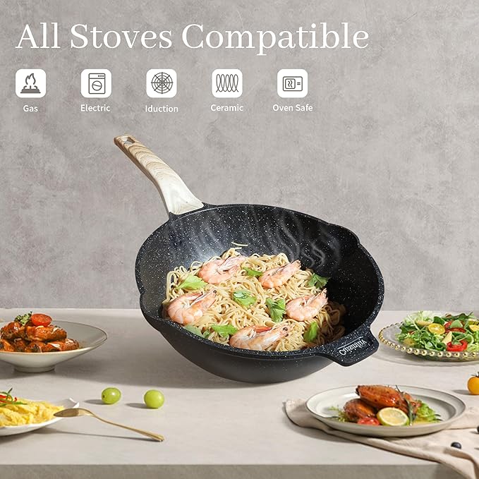 23Pcs Pots and Pans Set Non Stick Kitchen Cookware Sets Granite Induction Cookware Non Stick Cooking Set w/Frying Pans Saucepans Griddle EggPan (Black)