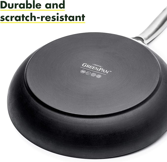 GreenPan Paris Pro Hard Anodized Healthy Ceramic Nonstick 11 Piece Cookware Pots and Pans Set with Stainless Steel Lids PFAS-Free Dishwasher Safe Grey &amp Cooking Tools 5 Piece Utensil Set Blac