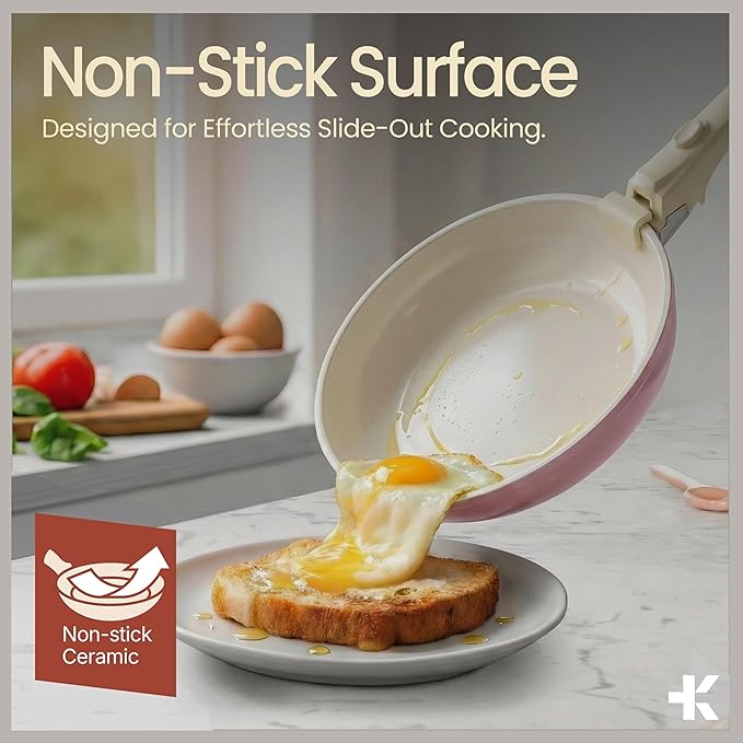 Bakken 17-Piece Ceramic Coated Aluminum Cookware Set Nonstick Pots and Pans with Lids Silicone Cooking Utensils &amp Oven Mitts All Stovetop Safe Up To 500°F PTFE &amp PFAS Free Dishwasher Safe