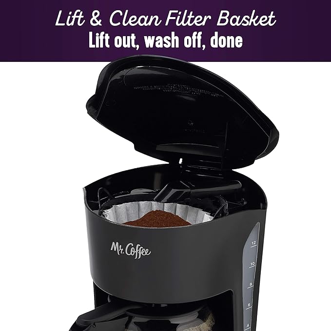 Mr. Coffee Black Coffee Maker 12 Cups with Auto Pause and Glass Carafe Perfect for Home and Office Use