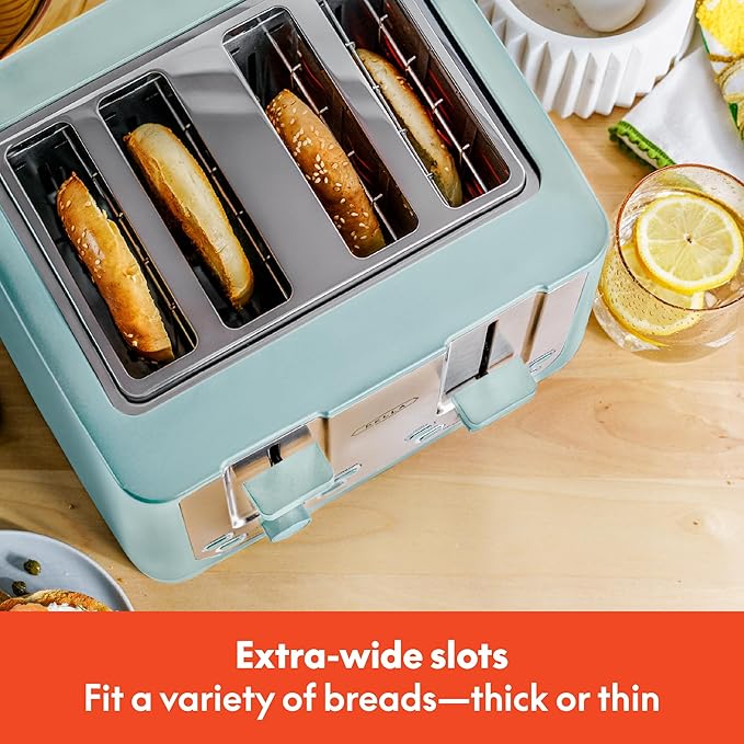 bella 4 Slice Toaster with Auto Shut Off - Extra Wide Slots &amp Removable Crumb Tray and Cancel Defrost &amp Reheat Function - Toast Bread &amp Bagel Stainless Steel and Aqua