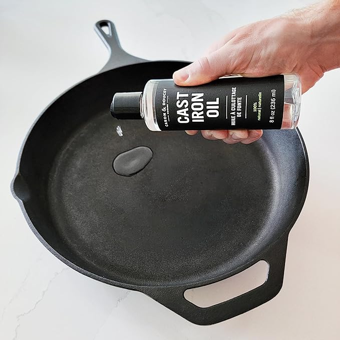 CARON &amp DOUCET - Ultimate Cast Iron Set: Seasoning Oil Cleaning Soap &amp Restoring Scrub | 100% Plant-Based &amp Best for Cleaning Care Washing Restoring &amp Seasoning Skillets Pans &amp