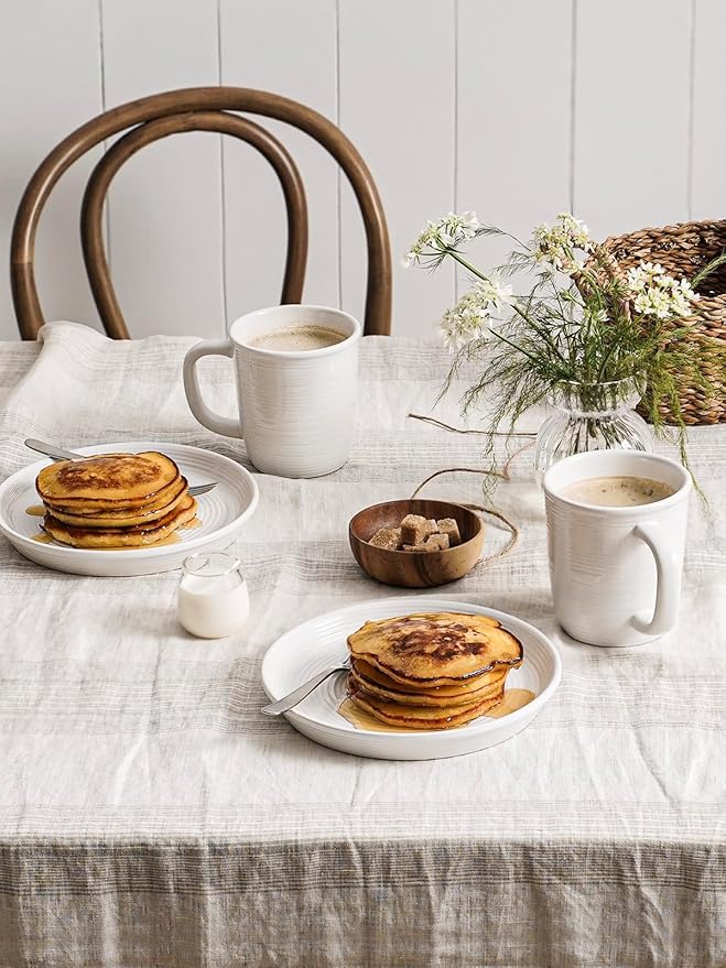 LE TAUCI Dinnerware Sets with Mugs for 4 Stoneware Plates and Bowls Set Stackable Microwave &amp Dishwasher Safe Ceramic Dishes 16-Piece White (10 Dinner &amp 8 Salad Plates 6 Bowls 18 oz