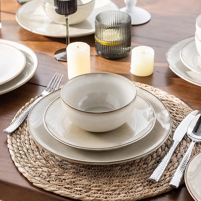 AmorArc Ceramic Dinnerware Sets for 4 12 Pieces Handpainted Plates and Bowls Set with Reactive Glaze Scratch Resistant Stoneware Dishes Set Dishwasher &amp Microwave Safe (16pc)
