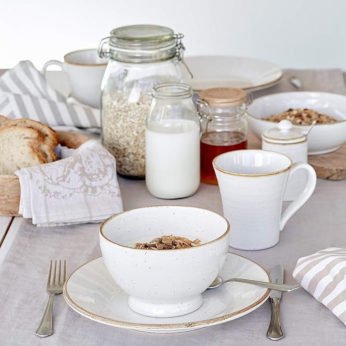 Casafina Ceramic Stoneware 5-Piece Place Setting Service for 1 - Sardegna Collection White | Microwave &amp Dishwasher Safe Dinnerware Set | Food Safe Glazing | Restaurant Quality Tableware