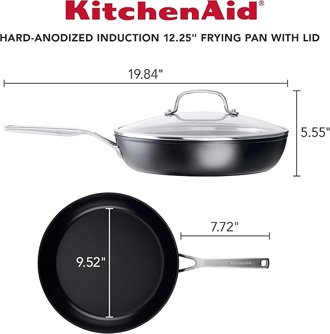KitchenAid Hard Anodized Induction Nonstick Fry Pan/Skillet with Lid 12.25 Inch Matte Black