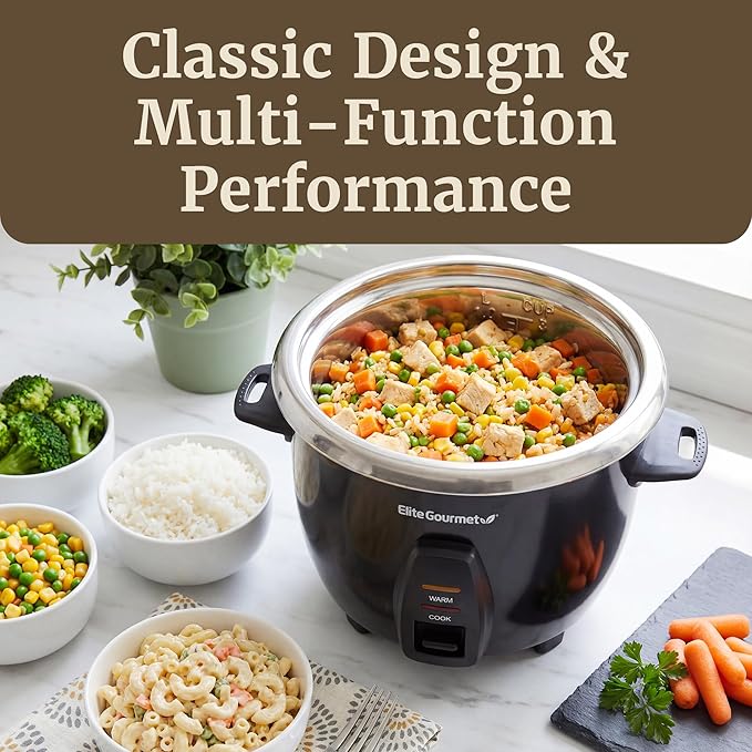 Elite Gourmet ERC2001BX 10-Cup Electric Rice Cooker with 304 Surgical Grade Stainless Steel Inner Pot Makes Soups Stews Porridges Grains and Cereals