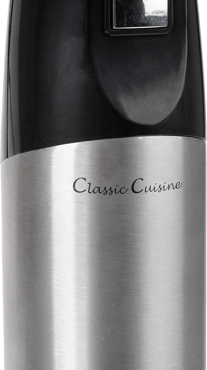 6-Speed Immersion Blender - 4-in-1 Hand Mixer with Whisk Food Processor Cup and 32oz Beaker for Soup Smoothies and More by Classic Cuisine (Black)