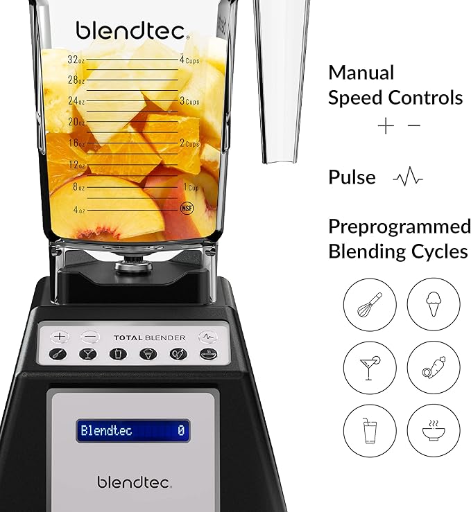 Blendtec Total Classic Original Blender and 75 oz FourSide Blender Jar - Kitchen Blender Bundle - Black