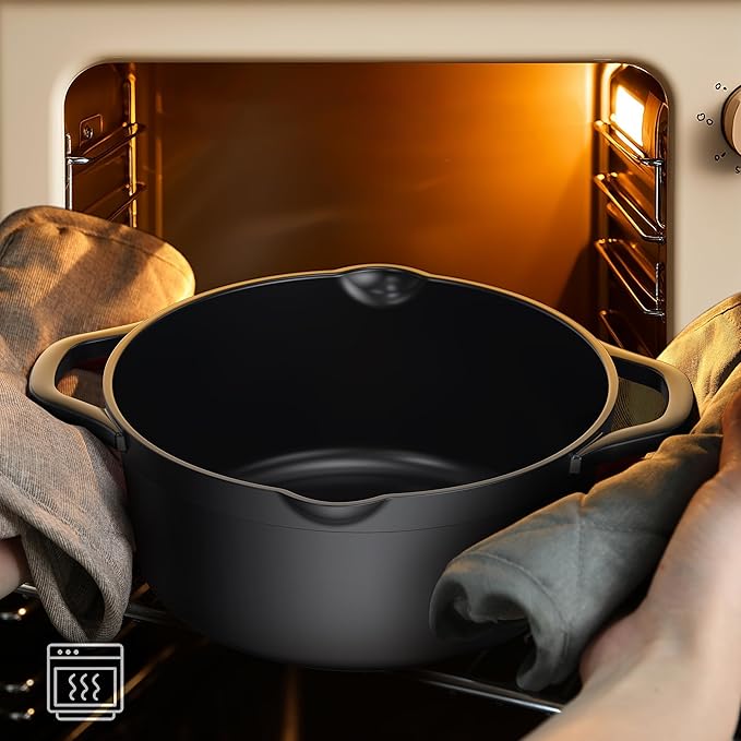 Nonstick pots and pans set 14 Pcs Induction Cooking Set with Pour Spouts and Oven Safe for Casserole PFOA FREE Classic BlackCompatible with All CooktopsHeat-resistant and comfortable handle