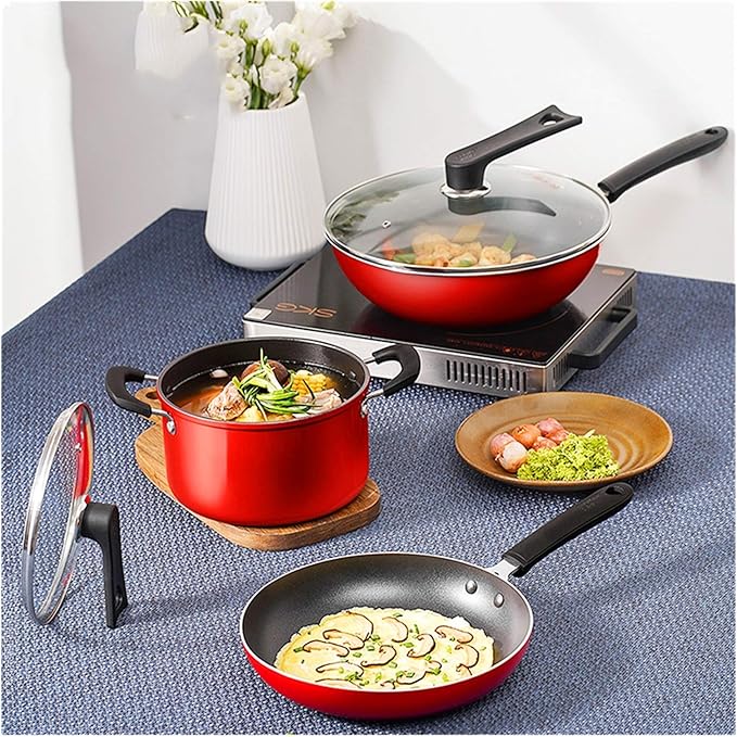 Cookware SetKitchen Frying Pan Soup Pot Woks SetConvenient WashingCompatible with All Kinds of Stovetops