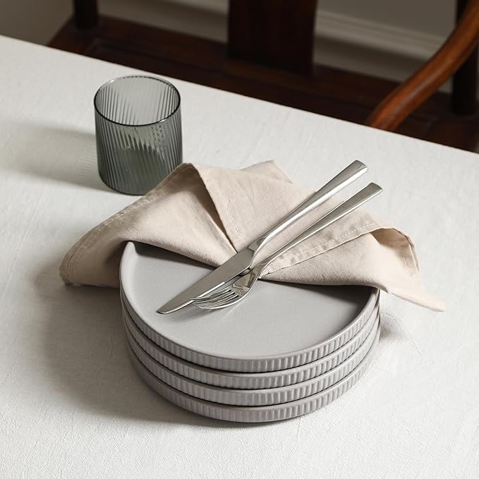 Stone Lain Haven Modern Stoneware 4 Piece Dinner Plates Sets Dish Set for 4 Reactive Glaze Grey