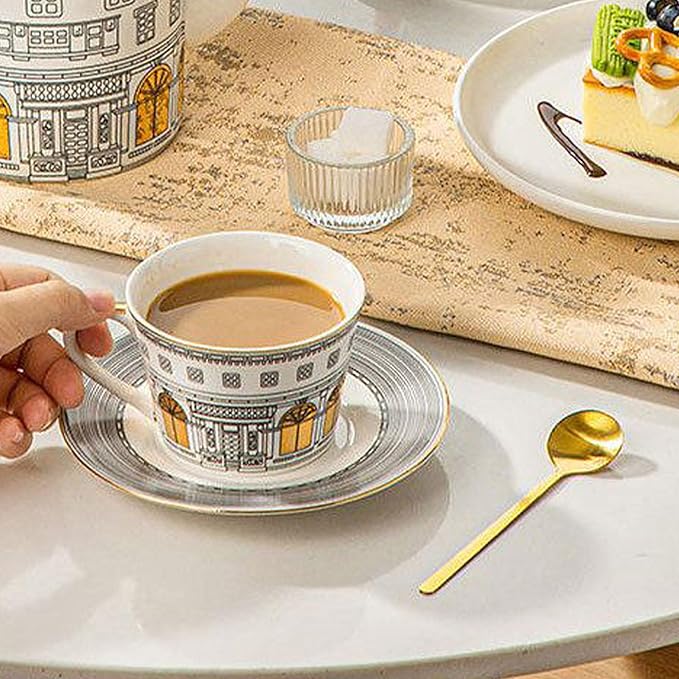 bone china dishes set service for 6 24 pieces gold trim dinnerware sets luxury european architectural plate set for anniversary opening and afternoon tea