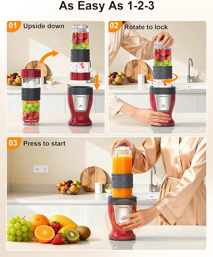 Smoothie Blender 650W Personal Blenders for Shakes and Smoothies with Grinder Cup &amp 2 BPA-Free Portable Cups (20oz+14oz) Portable Blender for Juices Smoothies Maker for Kitchen Red