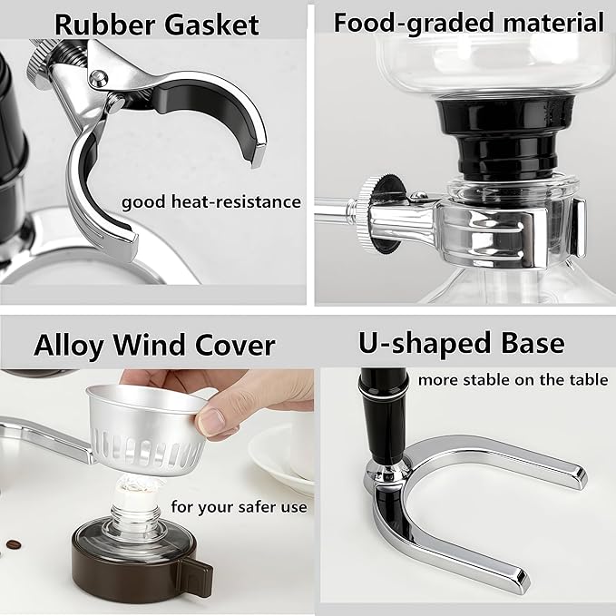 Borasilicate Glass Syphon Coffee Maker 5-Cup 600ml(20.3 oz)Vaccum Gravity Clear Coffee Tabletop Siphon Pot with Reusable Cloth Filter Coffee Brewer Hot Tea Maker Machine(Standard Edition)