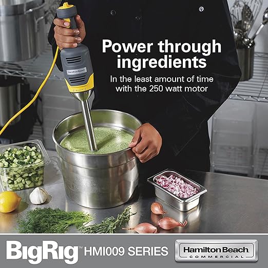 Hamilton Beach Commercial HMI009 BigRig Compact Immersion Blender with 9 Inch Shaft Up to 3 Gallons Capacity Variable Speed Easy to Use NSF Certified