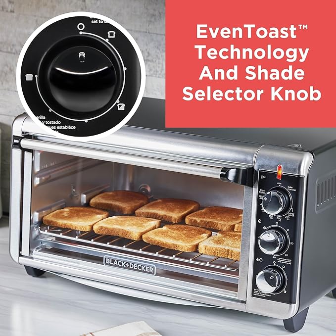 BLACK+DECKER TO3250XSBD 8-Slice Extra Wide Convection Countertop Toaster Oven Includes Bake Pan Broil Rack &amp Toasting Rack Stainless Steel/Black