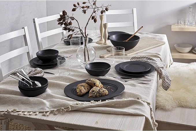 Oneida Black Ridge Piece Dinnerware Set 12 Count Dorm Room Essentials First Apartment