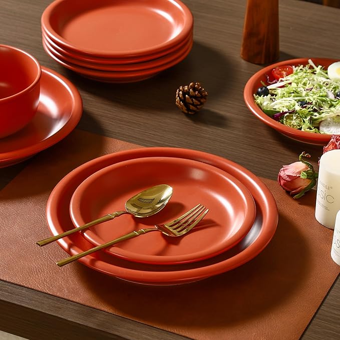 GZG 8 Inch Ceramic Dinner Salad Plates Set of 4 Rustic Matte Glaze Stoneware Dinnerware Set Microwave &amp Dishwasher Safe for Salad Dessert Appetizer Everyday Use(Terracotta Blush)