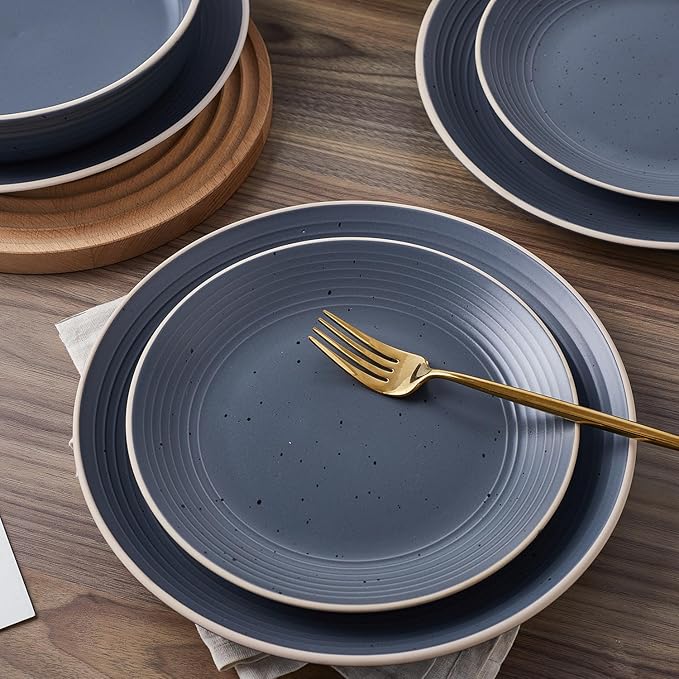 Stone Lain Lauren Modern Stoneware 16-piece Round Dinnerware Set Plates and bowls Set Dish set for 4 Charcoal