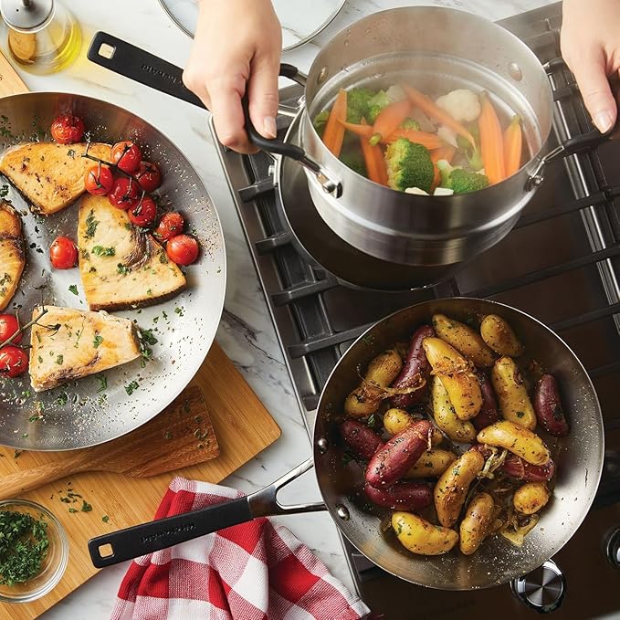 KitchenAid Stainless Steel Cookware/Pots and Pans Set 10 Piece Brushed Stainless Steel