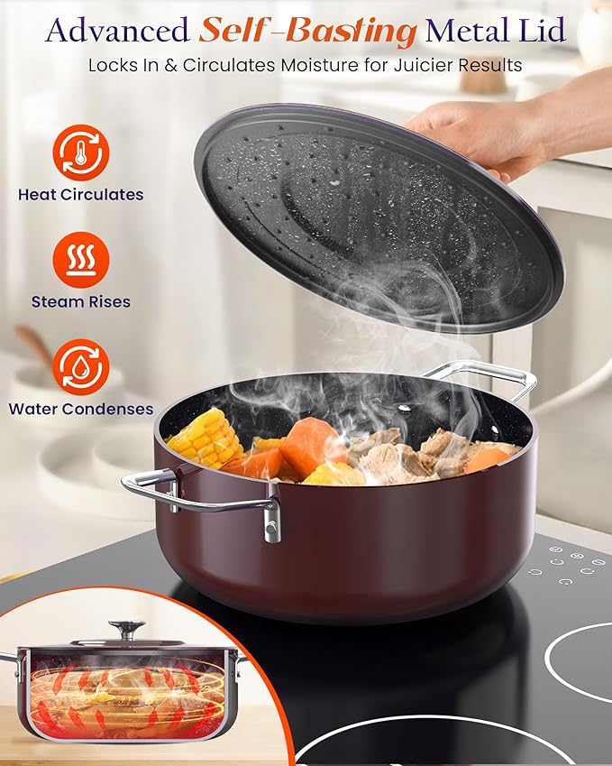 Nuwave Essential Series 5PC Ceramic Cookware Set PFAS-Free G11 Duralon Blue Coating Pots and Pans Set Non Stick Diamond Scratch-ResistantStay-Cool Handle Metal LidInduction ReadyDishwasher Safe