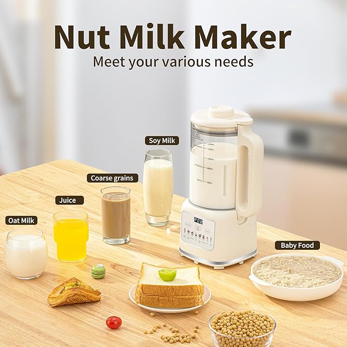 8 in 1 Nut Milk Maker Blender With 20 Bladers40oz Soy Almond Oat Coconut Plant Based and Non Dairy Beverages Automatic Soybean Machine With Delay Start/Keep Warm/Boil Water/Auto-clean.