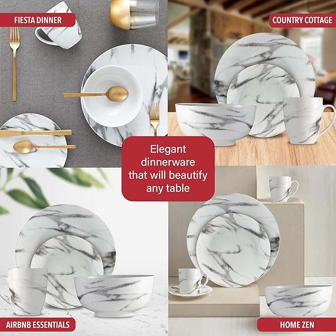 Safdie &amp Co. 16-Piece Marble Dinnerware Set Porcelain White