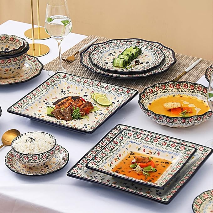 Kitchen Tableware SetCeramics Dinnerware Set Porcelain Dinner Sets of 34 Cereal Bowl and Steak Plate Set for Weddingb