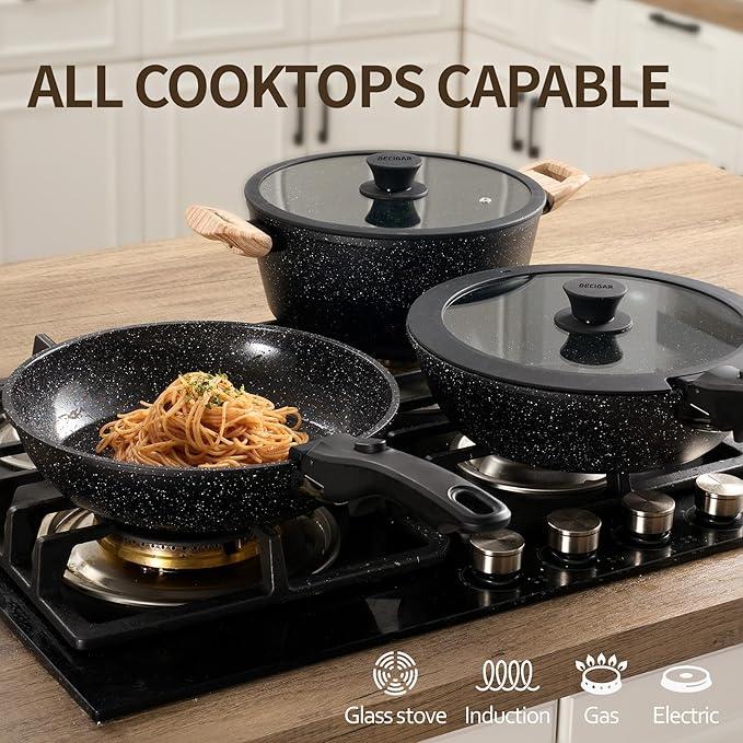 23pcs Ceramic Pots and Pans Set Nonstick Detachable Handle Cookware Induction Kitchen Cooking Set with Removable Handleinclude Frying Pans &amp Saucepans Oven Safe (Black)
