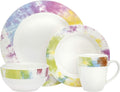 Godinger Dinnerware Set Tie Dye Edge Dinner Salad Plate Soup Bowl and Mug- Bone China - 16 Piece set