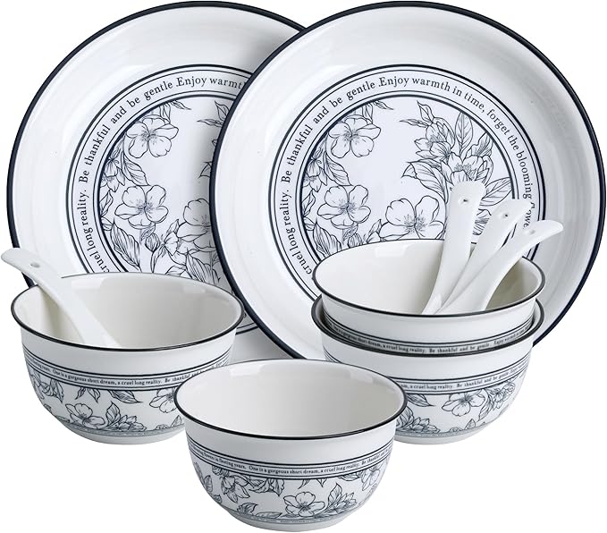 Floral Porcelain Dinnerware Sets for 2 10-Piece Plates and Bowls SetMicrowave &amp Dishwasher Safe Elegant Gift Packaging