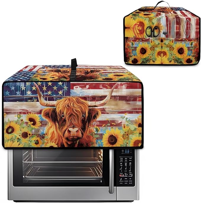 Doojoayie Highland Cow Toaster Cover 8 Slice Bread Making Machine Dust Protector Dust-proof Appliance Covers for Toaster/Small Appliance/Air Fryer American Flag Print