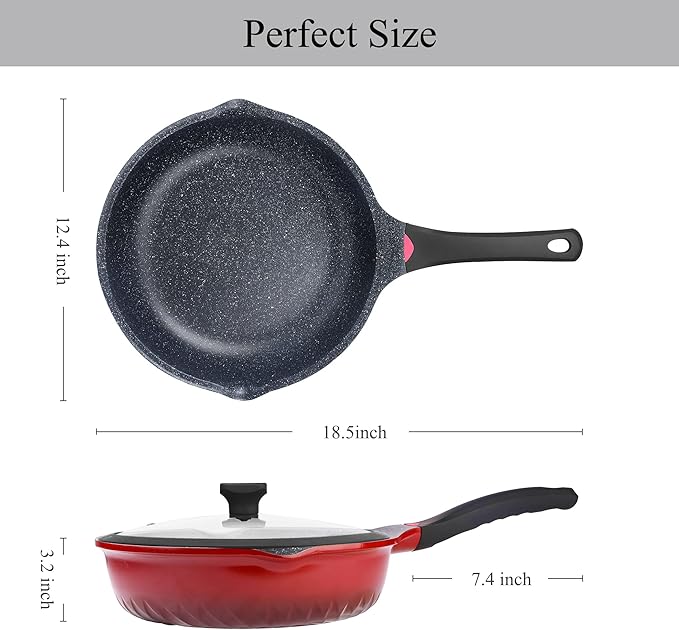 Vinchef Nonstick Skillet with Lid 11In/5Qt Aluminum Deep Frying Pan with Lid and Heat Indicator Anti Scratch and Anti Stain Deep Saute Pan Induction Compatible