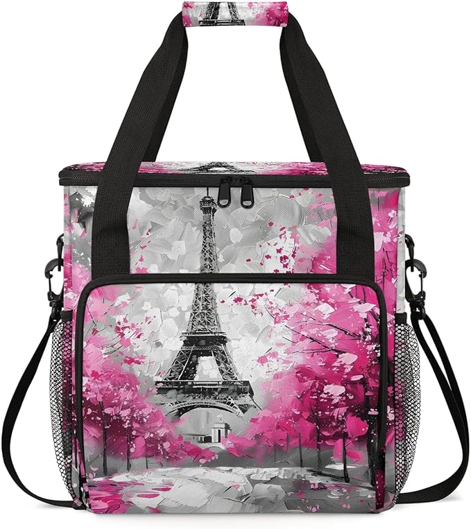 Paris Eiffel Tower Travel Coffee Maker Carrying Bag Large Organizer Storage Tote Bag Insulated Reusable Cooler Grocery Bags