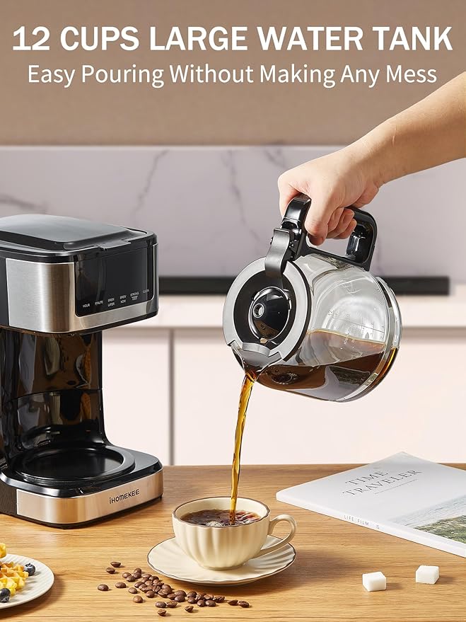 Coffee Maker Programmable Drip Coffee Maker 12 Cup Regular &amp Strong Brew Drip Coffee Machine with Iced Coffee Function for Home and Office Black &amp Stainless Steel