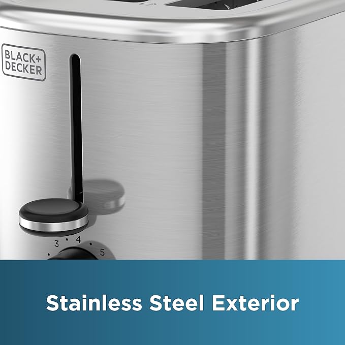 BLACK+DECKER® Toaster with 7 Toast Shade Settings Extra-Wide Slots for Bagels Stainless Steel Exterior Finish 2-Slice (Pack of 2)