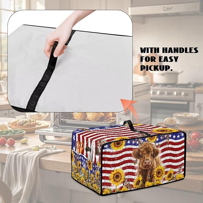 Doojoayie 4 Slice Toaster Cover Bread Machine Cover with Top Handle Design Kitchen Small Appliance Dust Protetor Stain Resistant Universal Fit Sunflower Highland Cow 4 Print