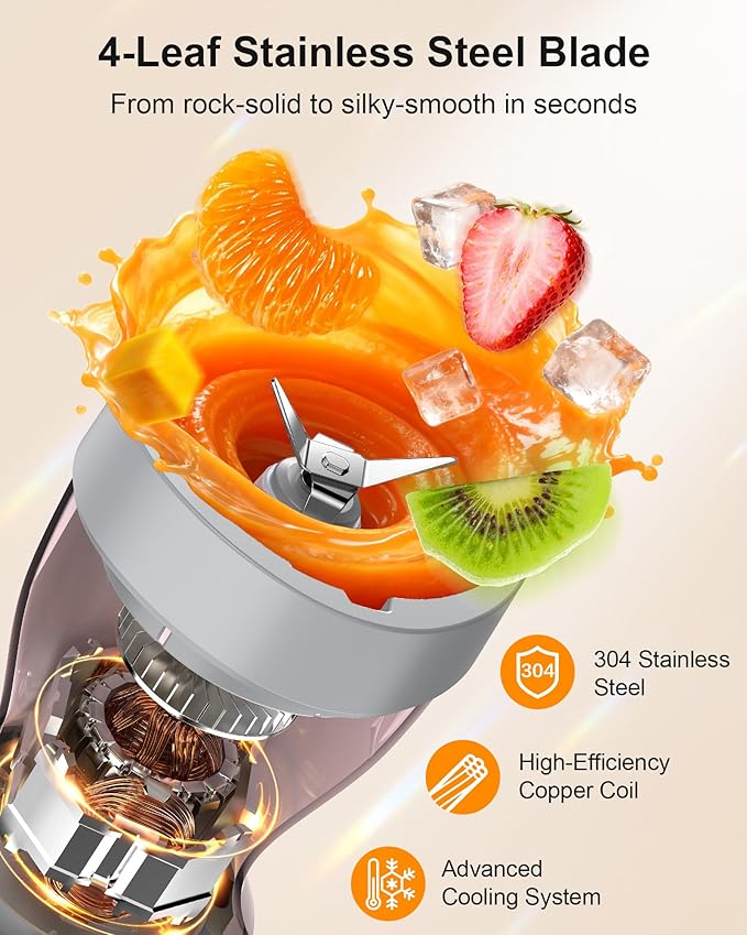 Smoothie Blender 650W Personal Blenders for Shakes and Smoothies with Grinder Cup &amp 2 BPA-Free Portable Cups (20oz+14oz) Portable Blender for Juices Smoothies Maker for Kitchen Pink