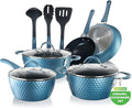 NutriChef 11 Pc Pots and Pans Set - Non Stick Cookware Set with Ceramic Coating Ergonomic Handles Induction Ready Includes Saucepan Dutch Oven Large &amp Small Fry Pans - Royal Blue