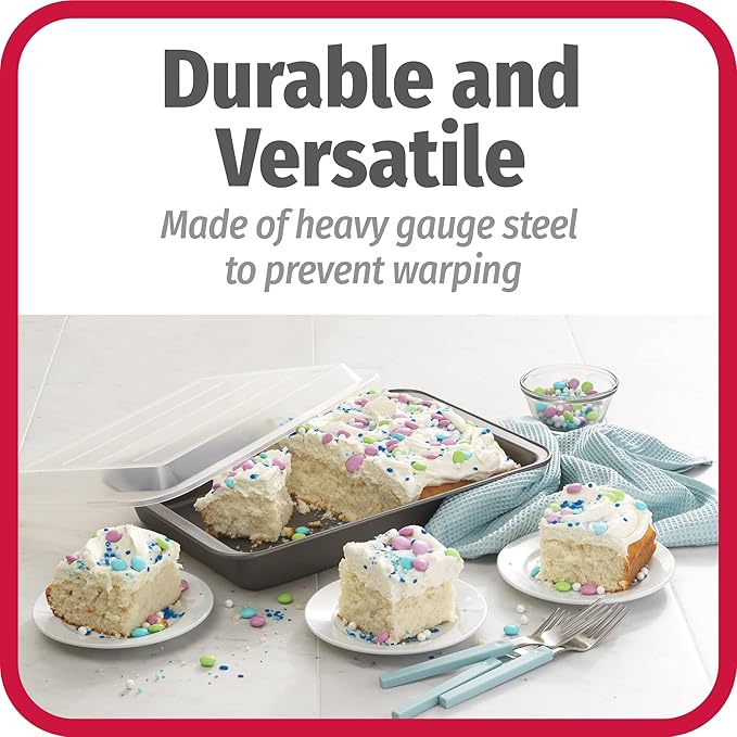 GoodCook Set of 2 Nonstick Steel 13 x 9 Cake Baking Pans with Covers Gray