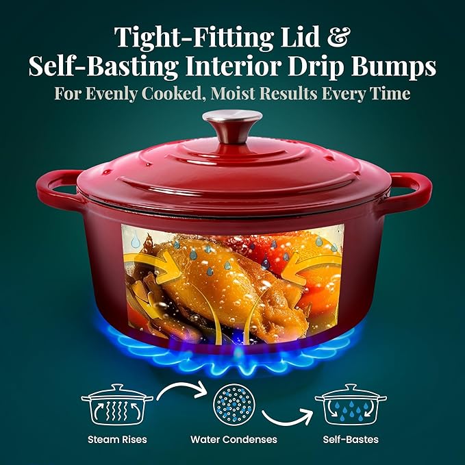Larder &amp Vine Enameled Cast Iron Dutch Oven Pot with Lid | Bread Baking | Compatible on All Cooktops &amp Oven Safe to 500° F | Great for Sourdough Bread | Cabernet