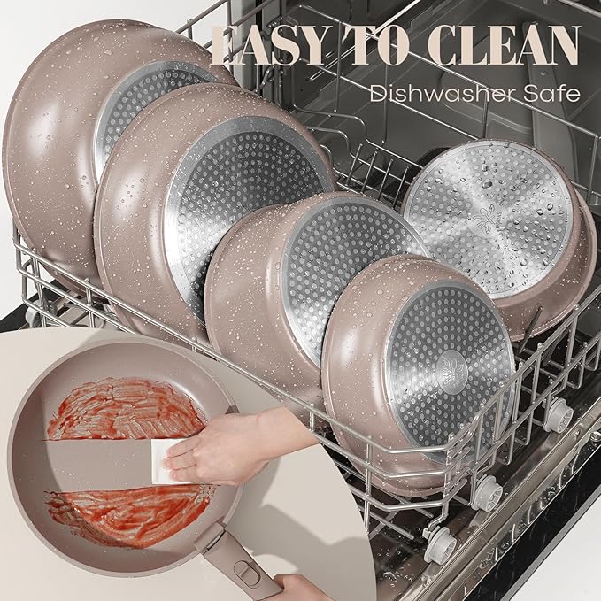 15Pcs Pots and Pans Set Non Stick Cookware Sets with Detachable Handle Nonstick RV Kitchen Cooking Tools Removable Handles Oven Safe Induction Fast Stackable Induction Cookware Brown