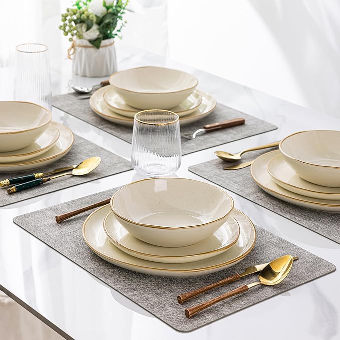 AmorArc Ceramic Dinnerware SetsHandmade Reactive Glaze Stoneware Plates and Bowls SetsHighly Scratch Resistant | Dishwasher &amp Microwave Safe Dishes SetService for 6 (18pc)