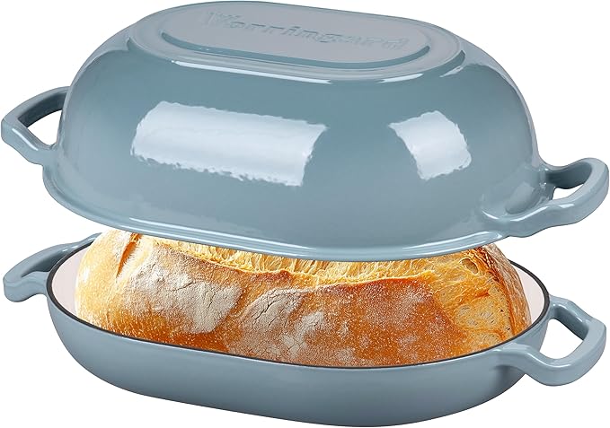 Enameled Cast Iron Sourdough Bread Oven Dutch Oven Loaf Cast Iron Bread Pan for Homemade Bread Baking Meatloaf Pan with Lid 7QT Sea Salt